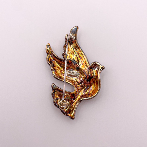 Vintage Monet Signed Silver Toned & Enamel Dove/Bird Pin/Brooch with Rhinestones - Picture 3 of 6